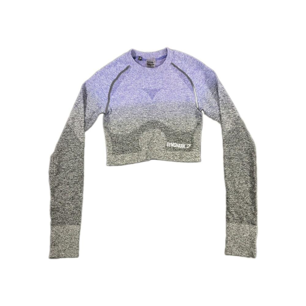 Gymshark Top Womens Sz XS Vital Seamless Ombre Purple Long Sleeves Crop Athletic